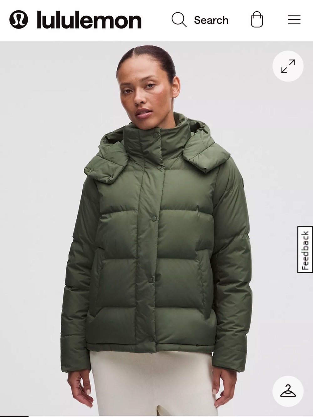 lululemon athletica Olive Quilted Puffer Jacket with Detachable Hood